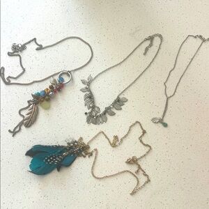 Silver and Gold Feather Charm Necklace Set